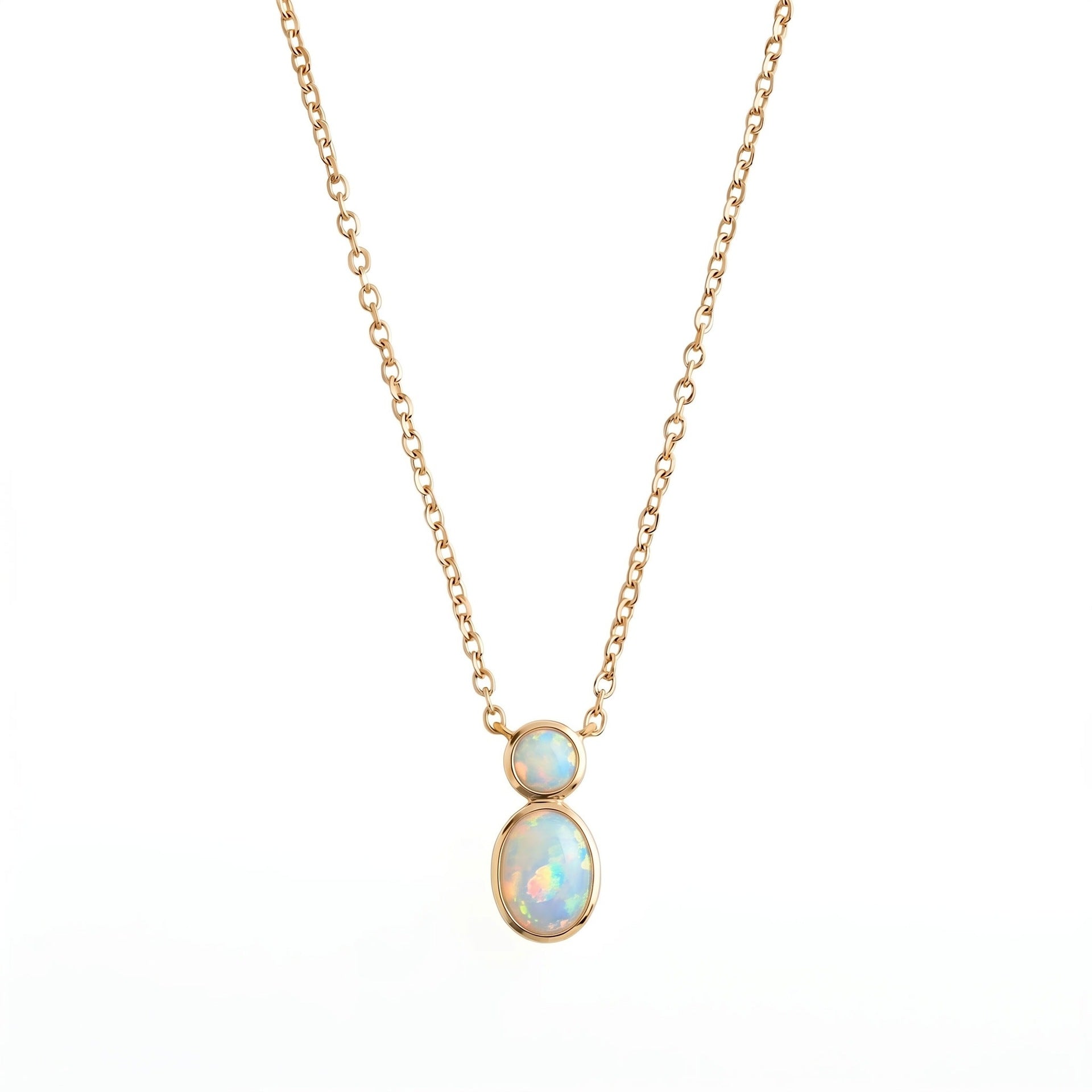 Wholesale Minimalist Gourd Pendant Necklace Double Stone Bezel Set Natural Stone Gold Bead Stainless Steel Collarbone Chain Jewelry Accessory
