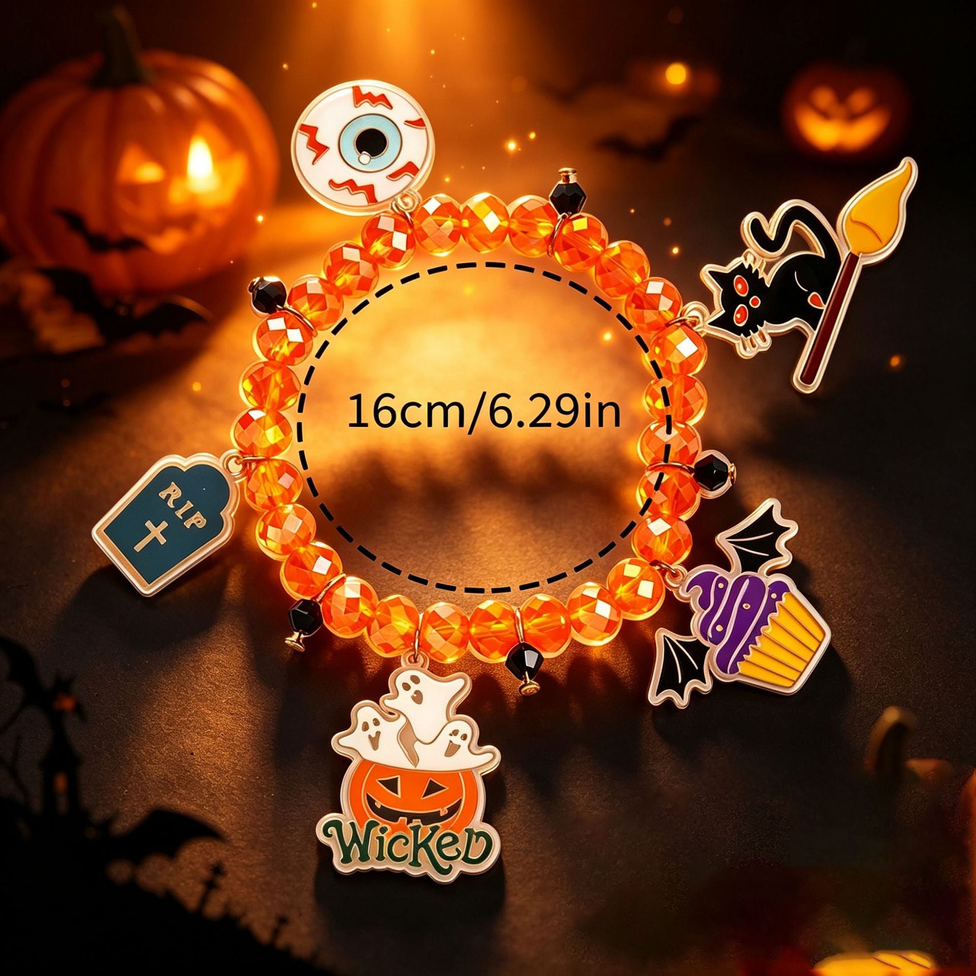 Wholesale Trendy Acrylic  Bracelet With Cute Pumpkin And Ghost Charms Unisex Fashion Jewelry Accessory For Party And Gift