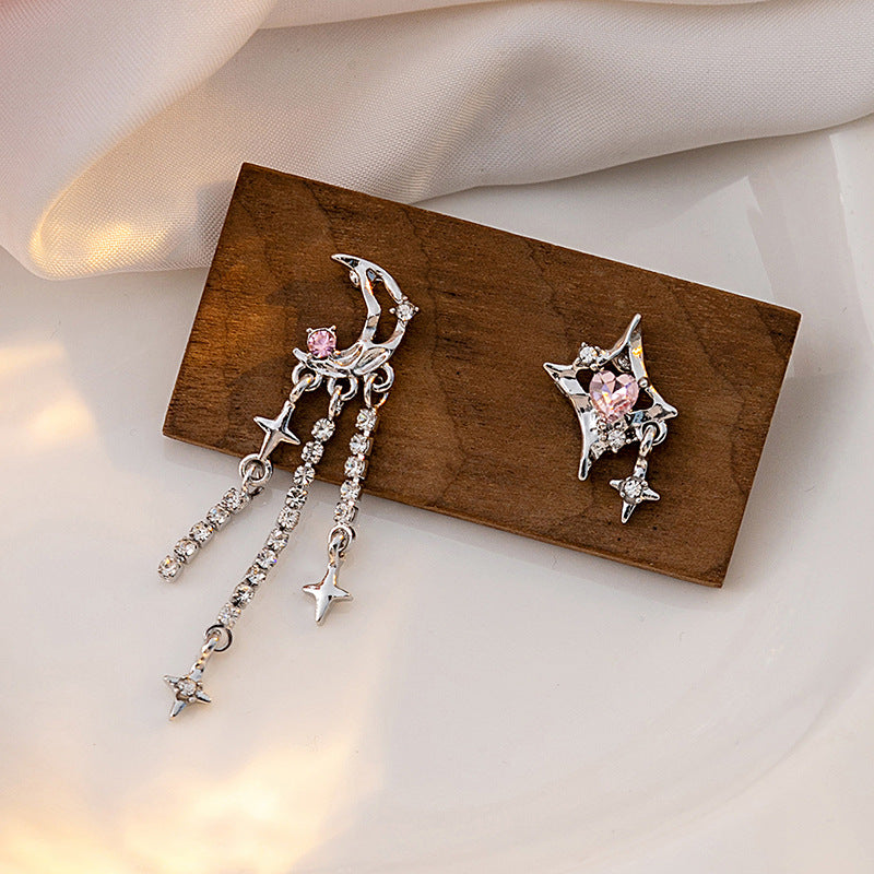 Wholesale Asymmetric Love Long Tassel Chain Earrings Star Zircon Alloy Earrings