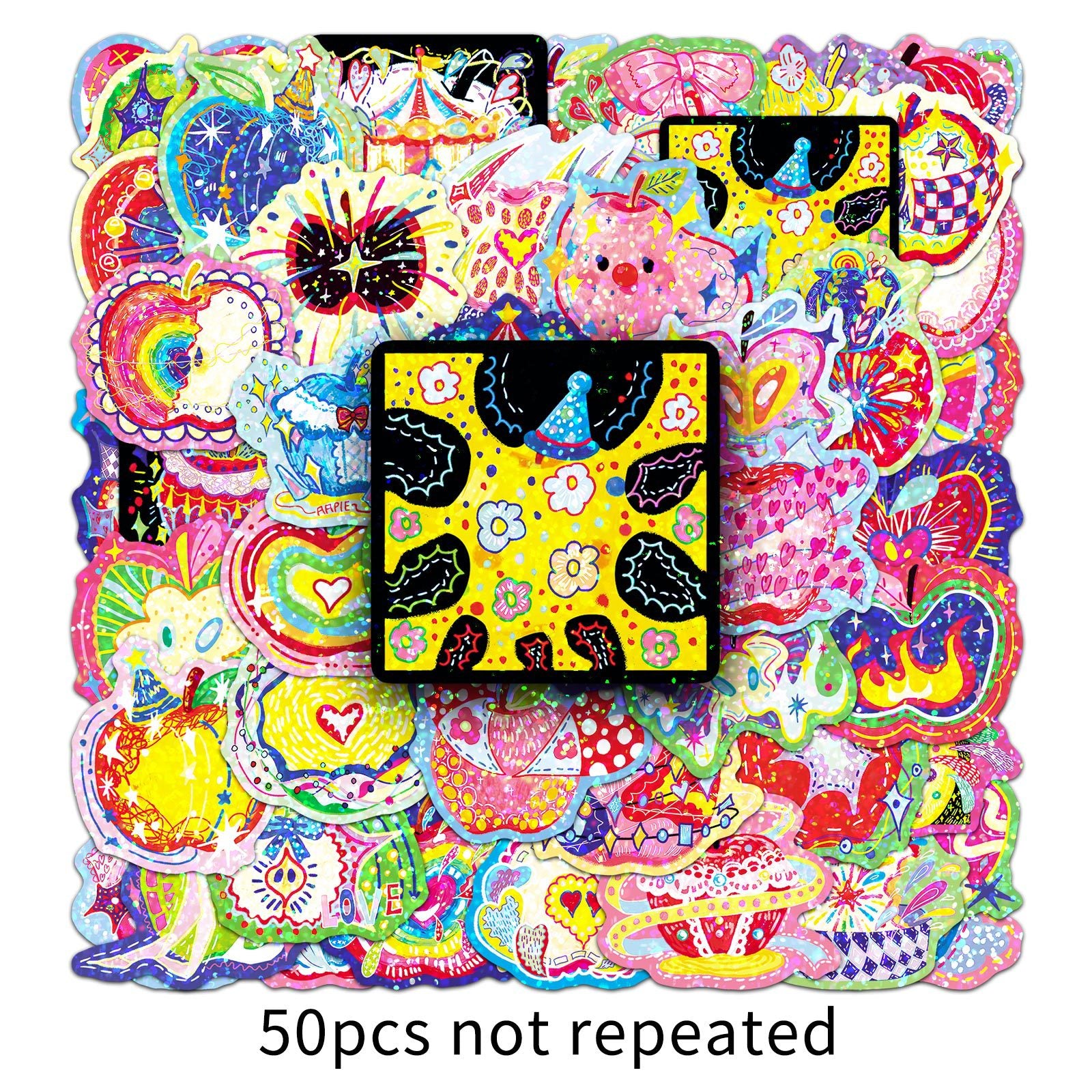 Wholesale 50pcs/ pack Flashing Laser Energy Apple Stickers