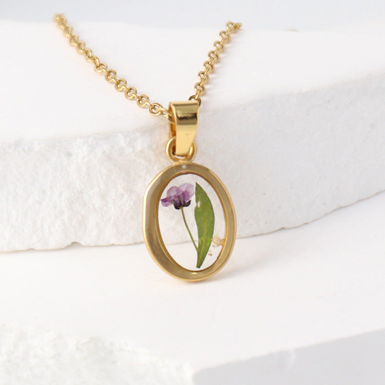 Wholesale 6pcs/pack Summer New Style True Flower Necklace Sweet Style Small Fresh Color True Flower Pendant Stainless Steel Resin Eternal Flower Jewelry