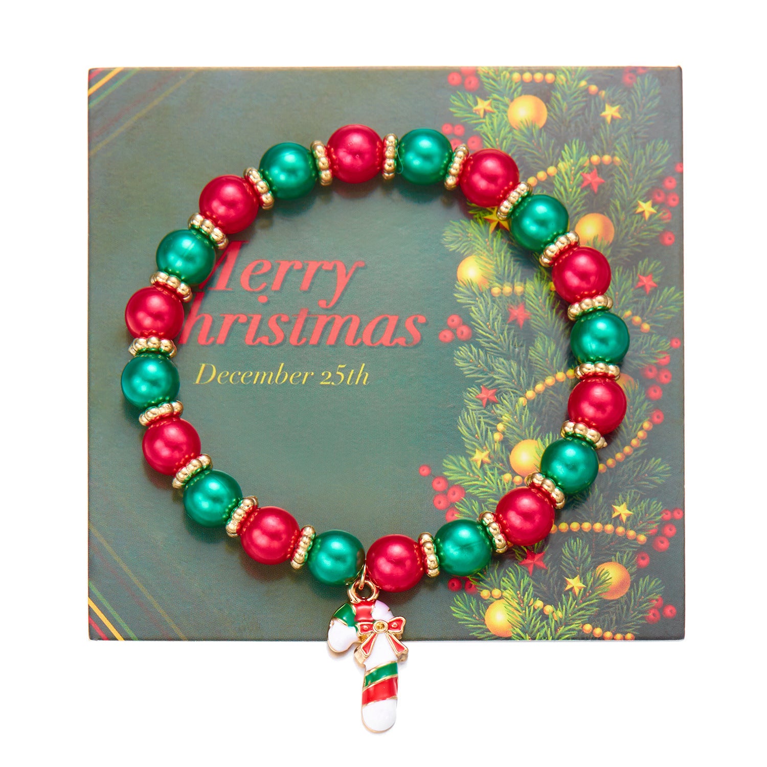 Wholesale Christmas  Pendant Colorful Round Bead Bracelet