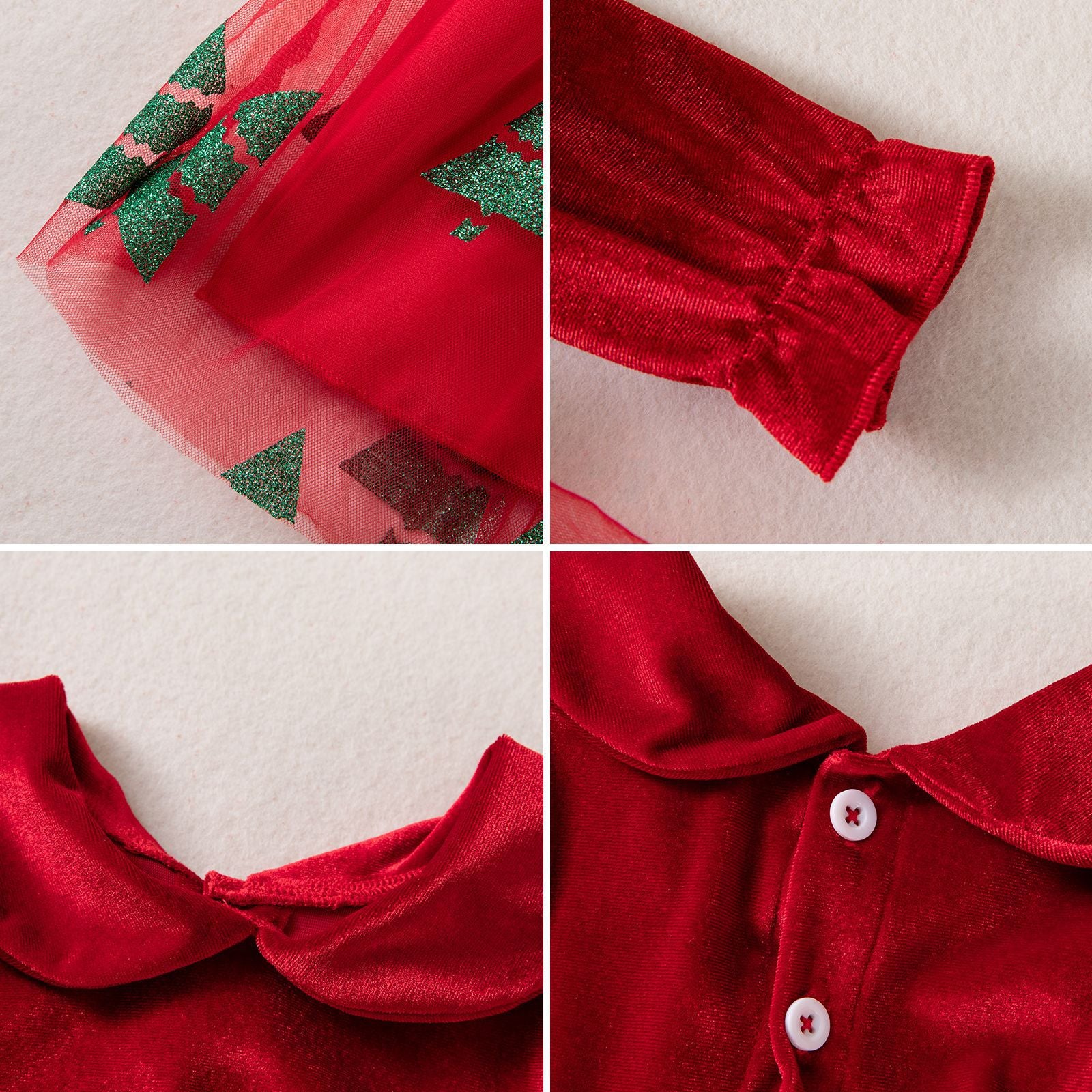 Wholesale Velvet Baby Girl Christmas Dress With Doll Collar And Christmas Tree Tulle Newborn Holiday Photography Outfit