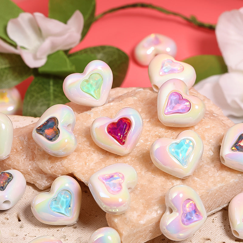 Wholesale 50pcs Colorful Mocha Rhinestone Inlaid Love Beads