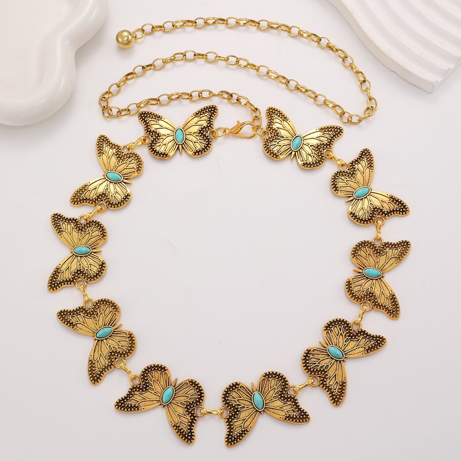 Wholesale Bohemian Ocean Style Metal Waist Chain For Women Starfish Heart Butterfly Charm Ancient Silver Finish Chic Dress Accessory
