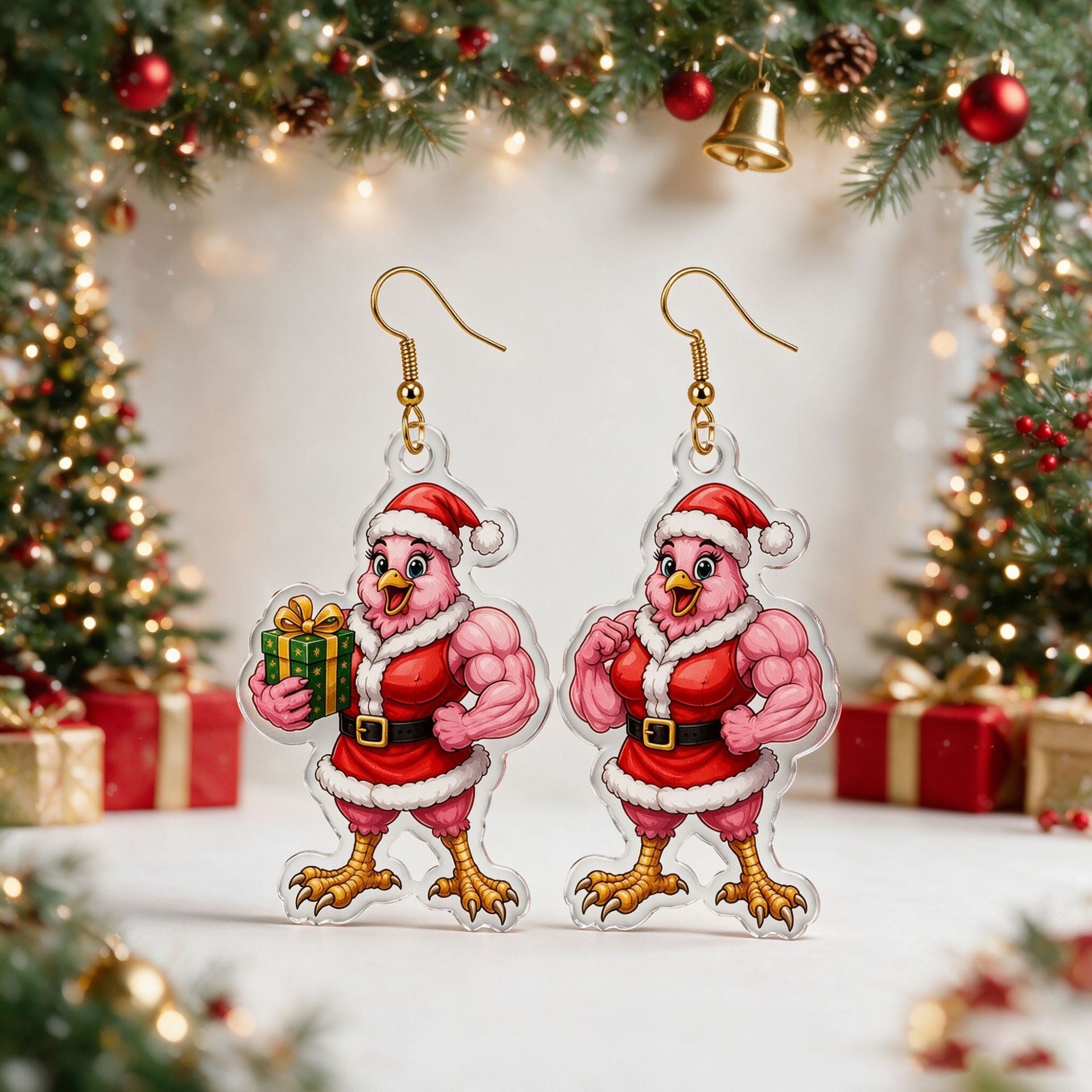 Wholesale Acrylic 2D Christmas Turkey And Tree Earrings Festive Cartoon Jewelry Party Wear Gift Boutique Resale