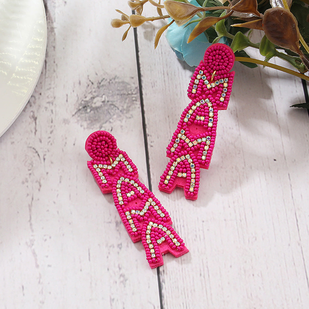 Wholesale MAMA Letter Handmade Beaded Rice Bead Earrings