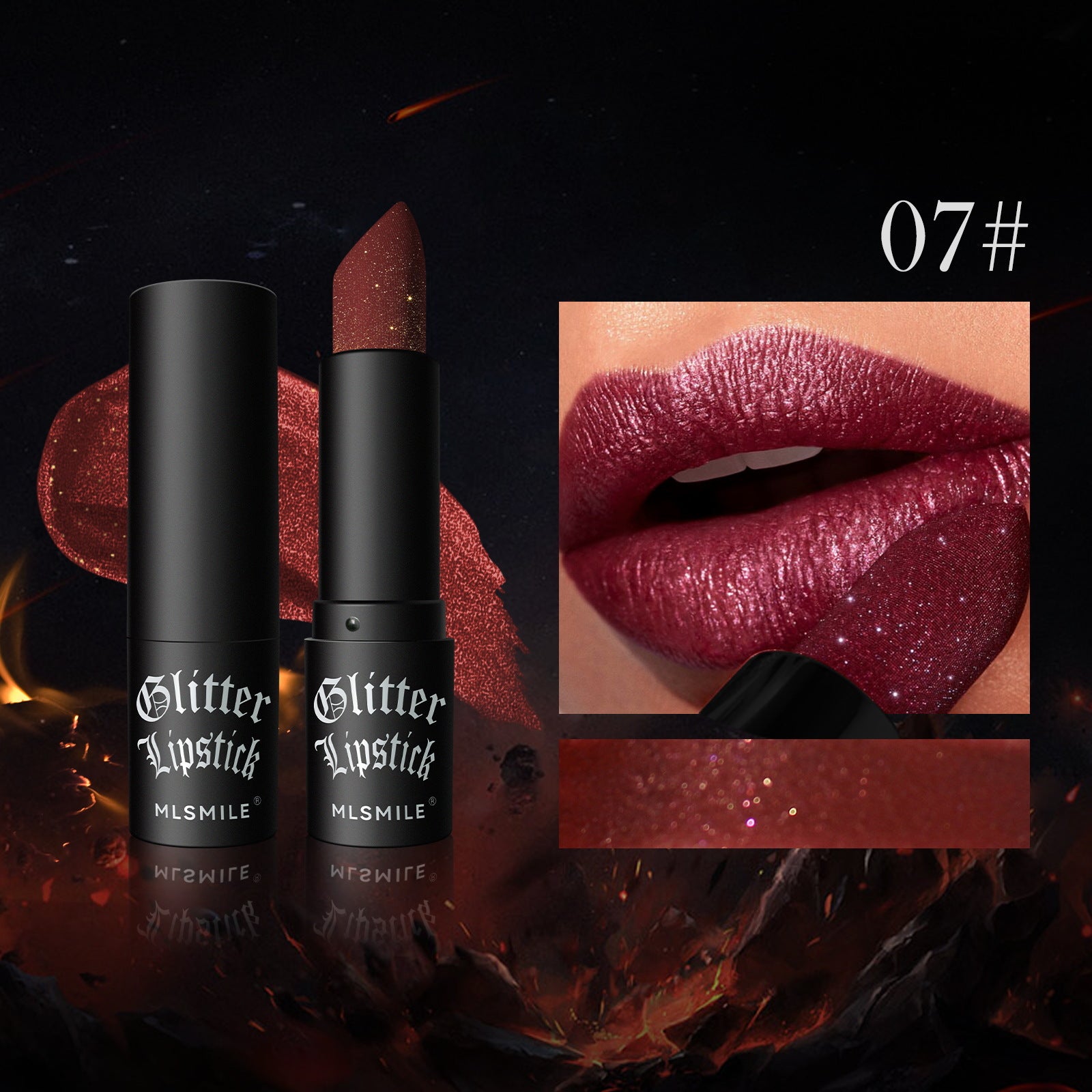 Wholesale MLSMILE Non-stick Glass Matte Lipstick Flash Diamond Lipstick Halloween Dark Vampire Makeup