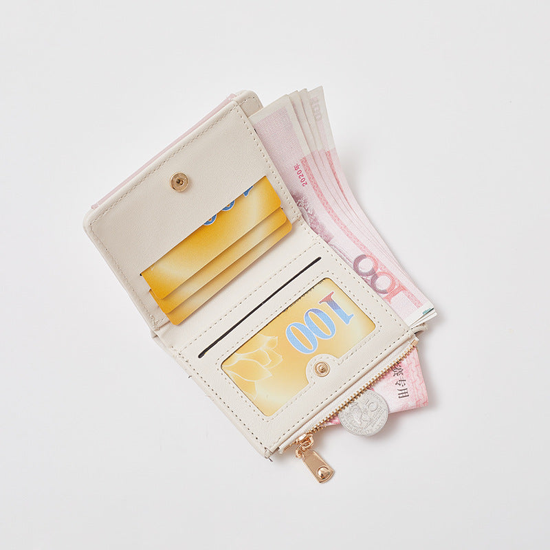 Wholesale Stitching Short Ladies Cute Student Pu Multifunctional Compact Wallet