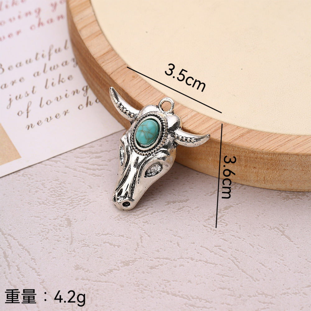 Wholesale 10pcs Bohemian style turquoise diverse bull pendant