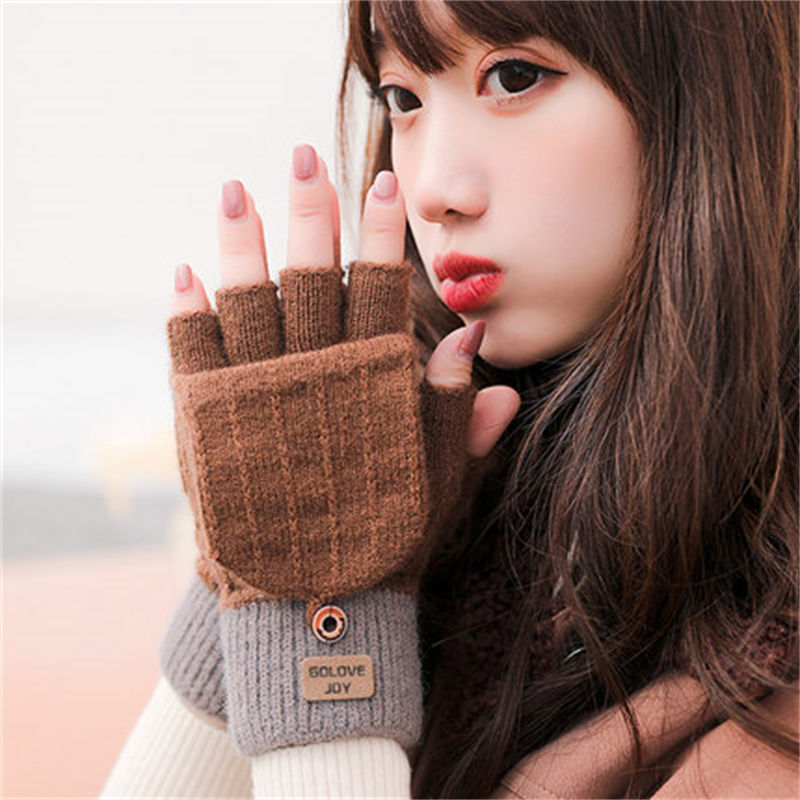 Wholesale Winter Half-finger Flip-up Plus Velvet Cold-proof and Warm Wool Needle Gloves