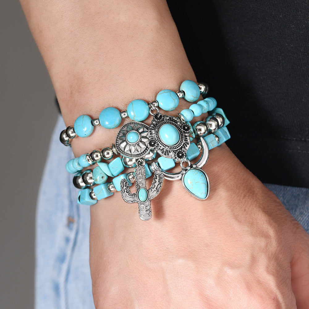Wholesale Bohemian style denim turquoise Layered Bracelet Set