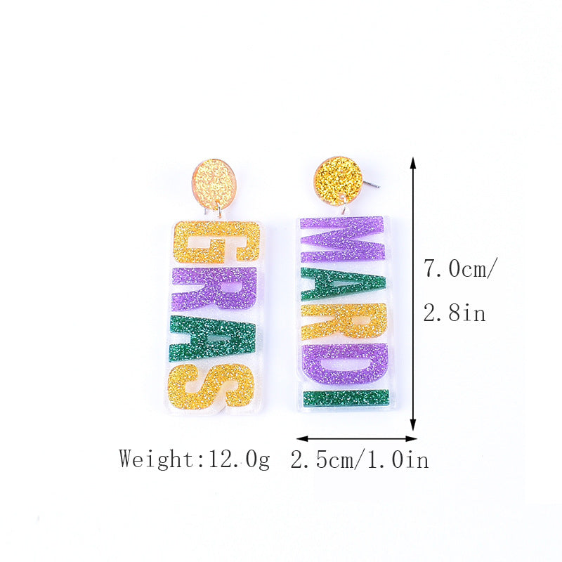 Wholesale Carnival earrings purple green yellow five-pointed star Crown Clown mask lobster earrings