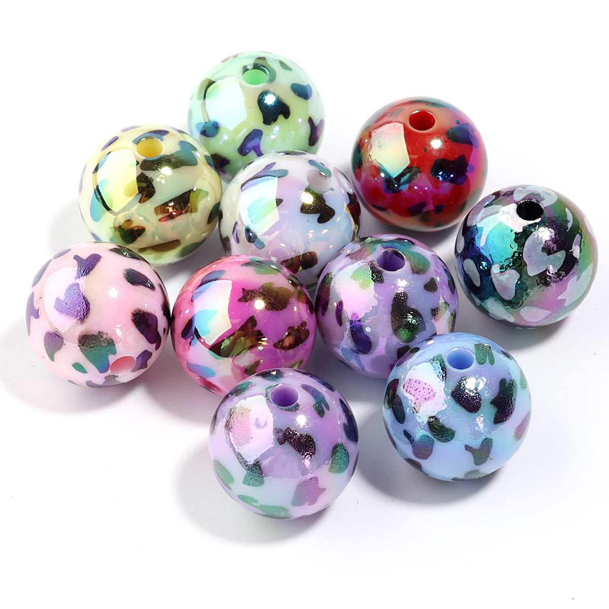 Wholesale Color coated straight hole printed acrylic round beads