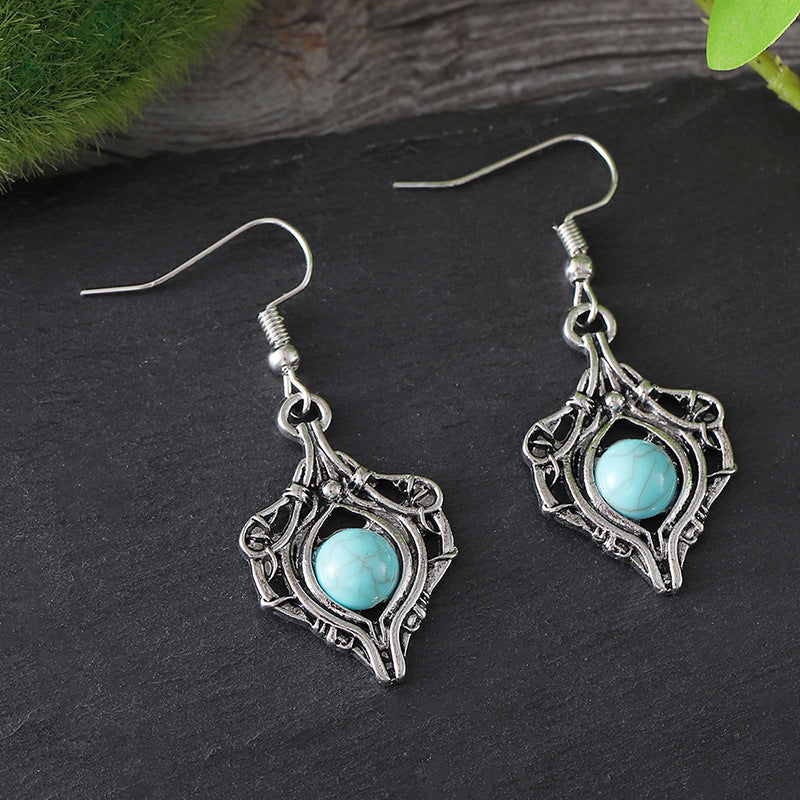 Wholesale Bohemian Drop Earrings Ancient Silver Gemstone Wrapped Party Wear Fashion Accessory