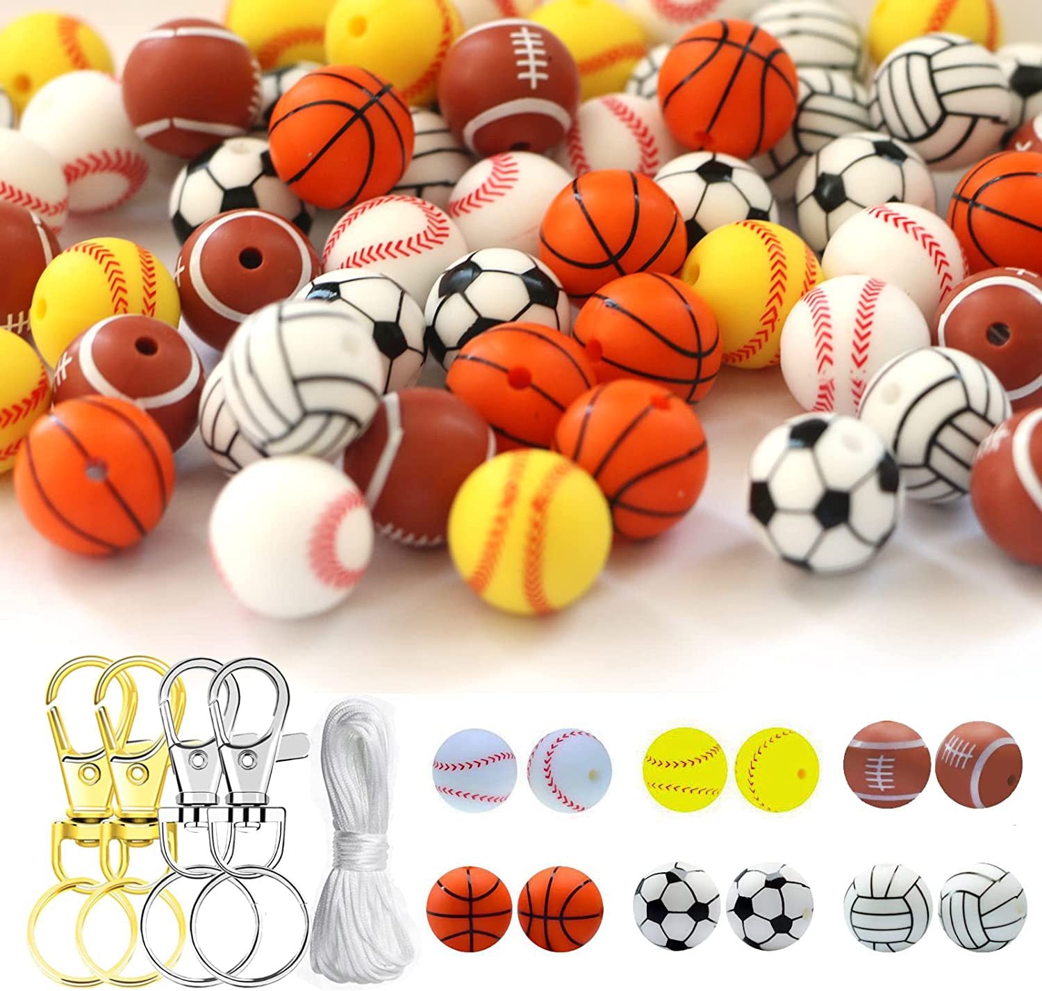 Tener transferencia de agua de 15 mm Impresión de fútbol Beads de silicona