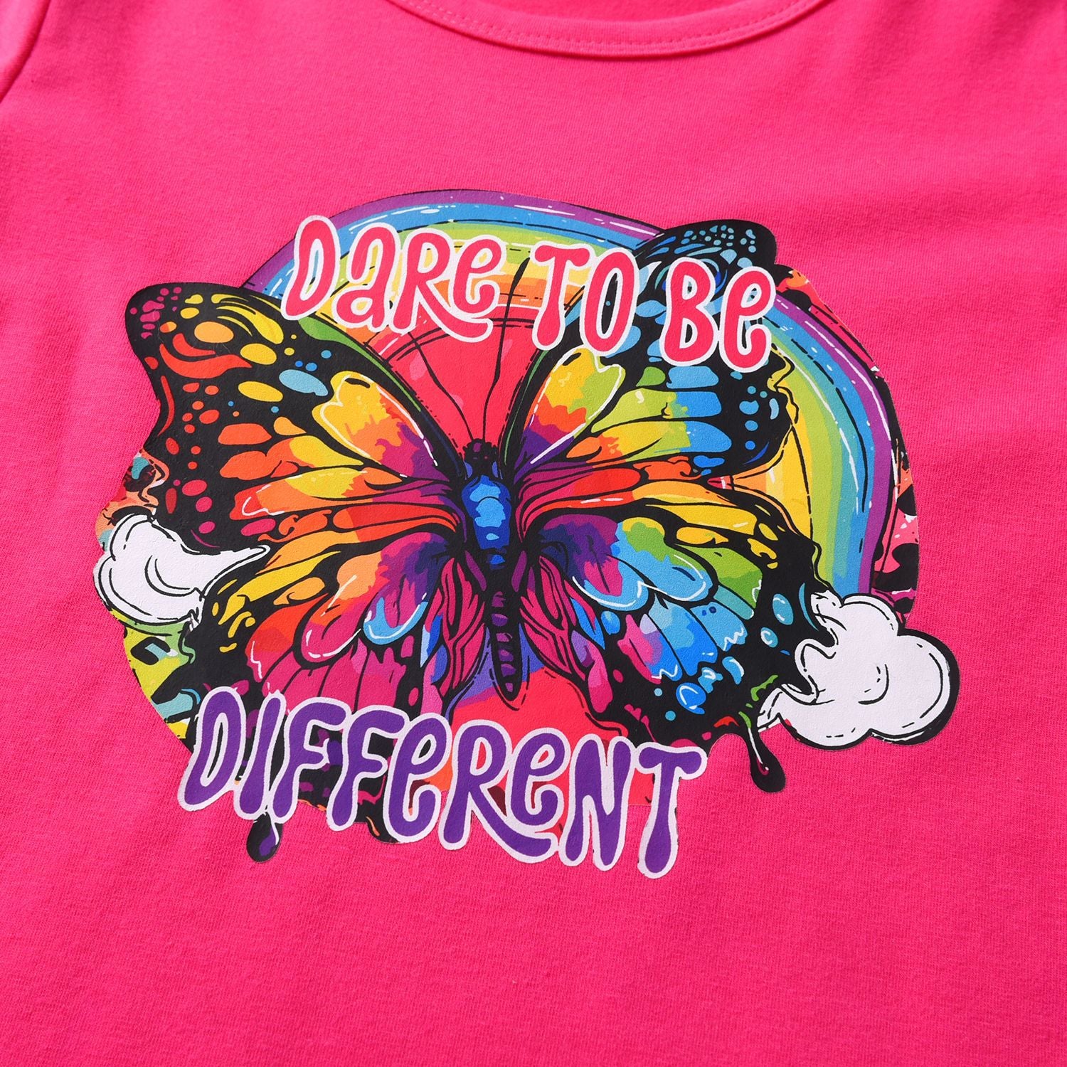 Wholesale Cotton Children's Long Sleeve Butterfly Sweatshirt Imitation Denim Bell Pants Suit