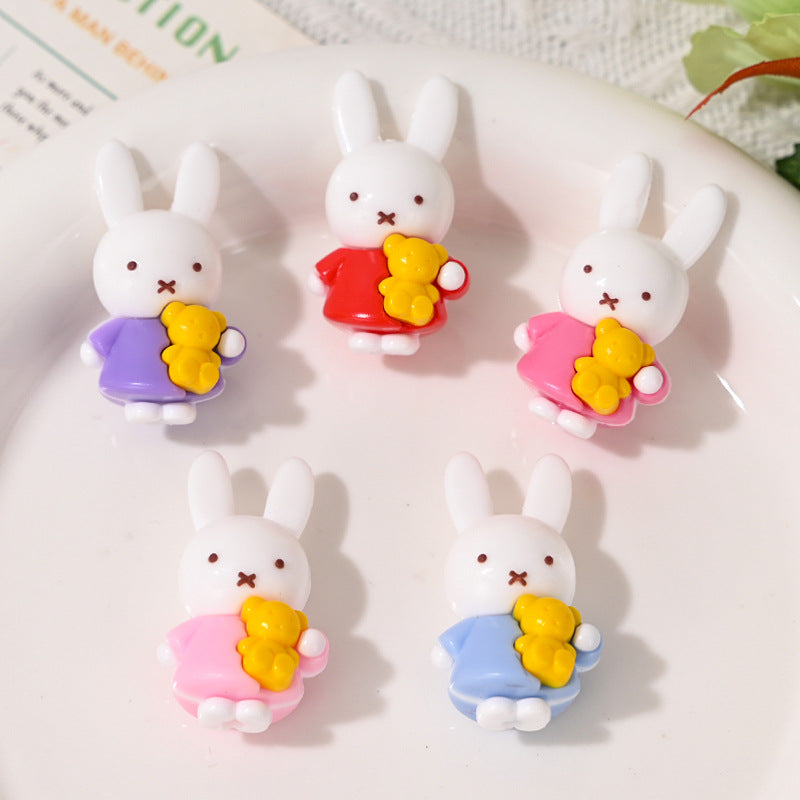 Wholesale 10pcs Cute 3D Little Rabbit Through-Hole Rubber Focal Beads