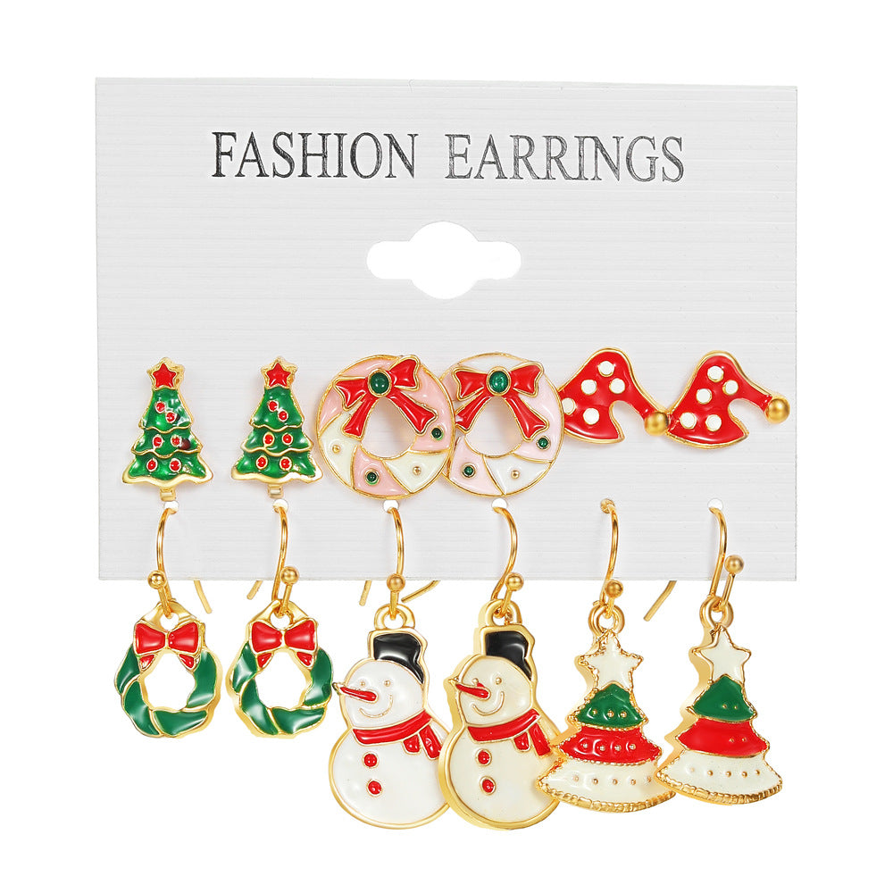 Wholesale Oil Drop Christmas Bell Elk Earring Set