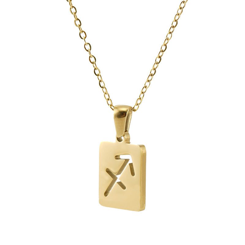 Wholesale Stainless Steel 18K Gold Square Hollow Twelve Constellation Pendants Necklaces