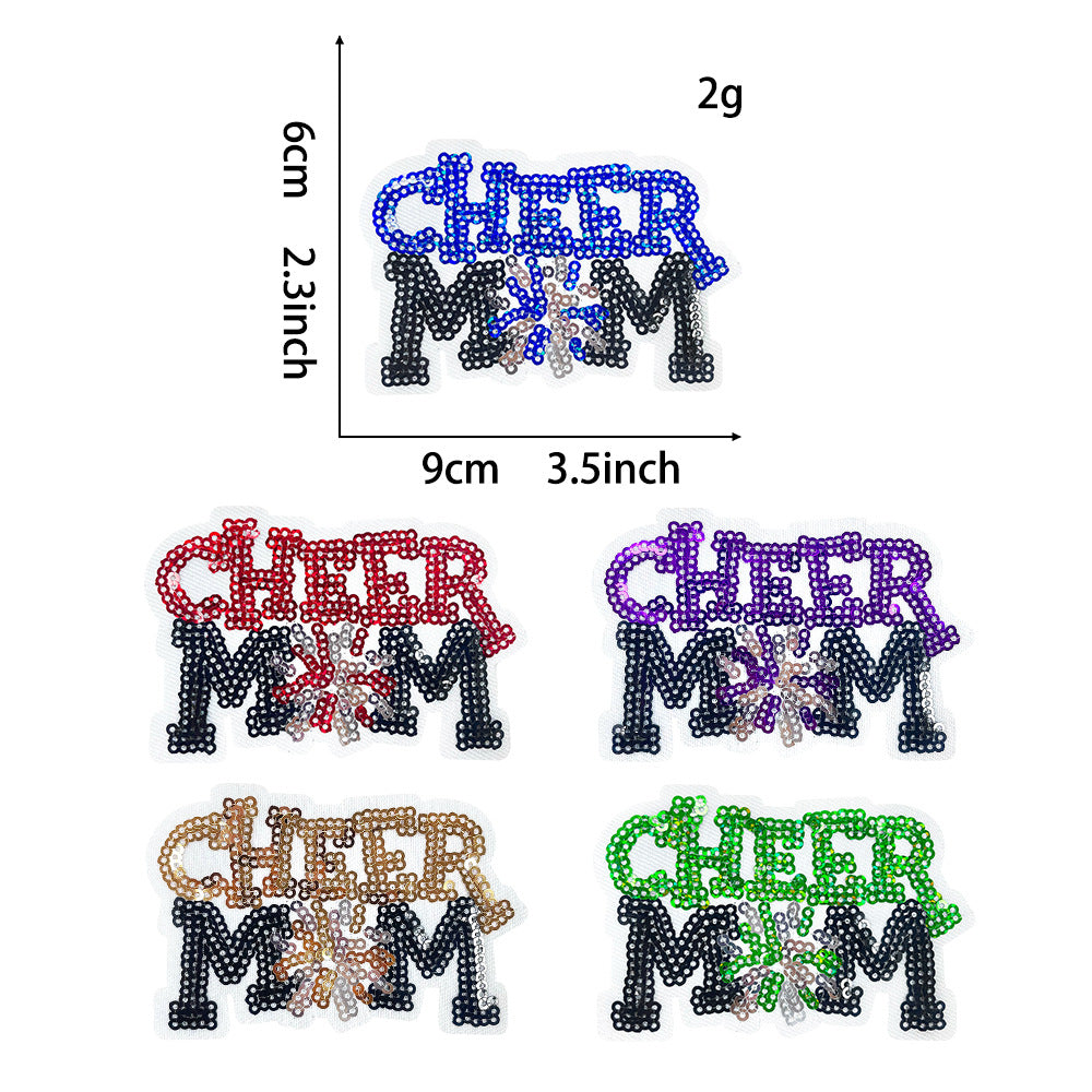 Wholesale Cheer Mom Sequin Patch Small Green Iron On Embroidery Applique For ets Stylish Fashion Accessory