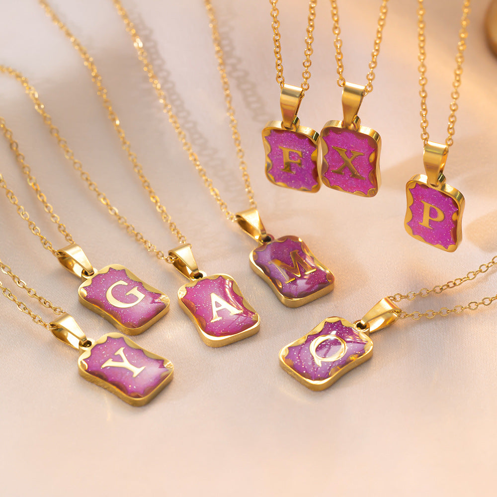 Wholesale Purple Small Square Brand Pendant Titanium Steel Necklace