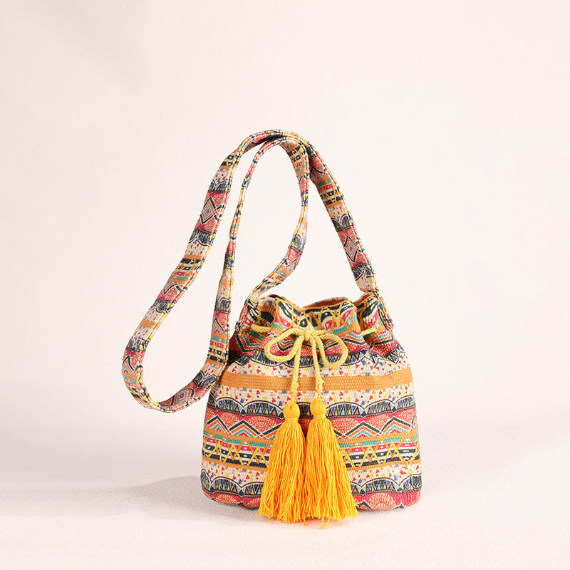 Wholesale Crossbody Bohemian Canvas Printed Bucket Bag