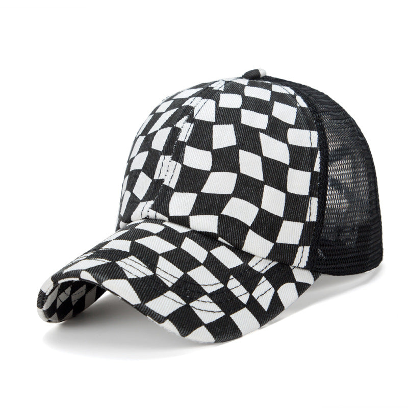 Wholesale Irregular Black and White Plaid Cotton Baseball Cap