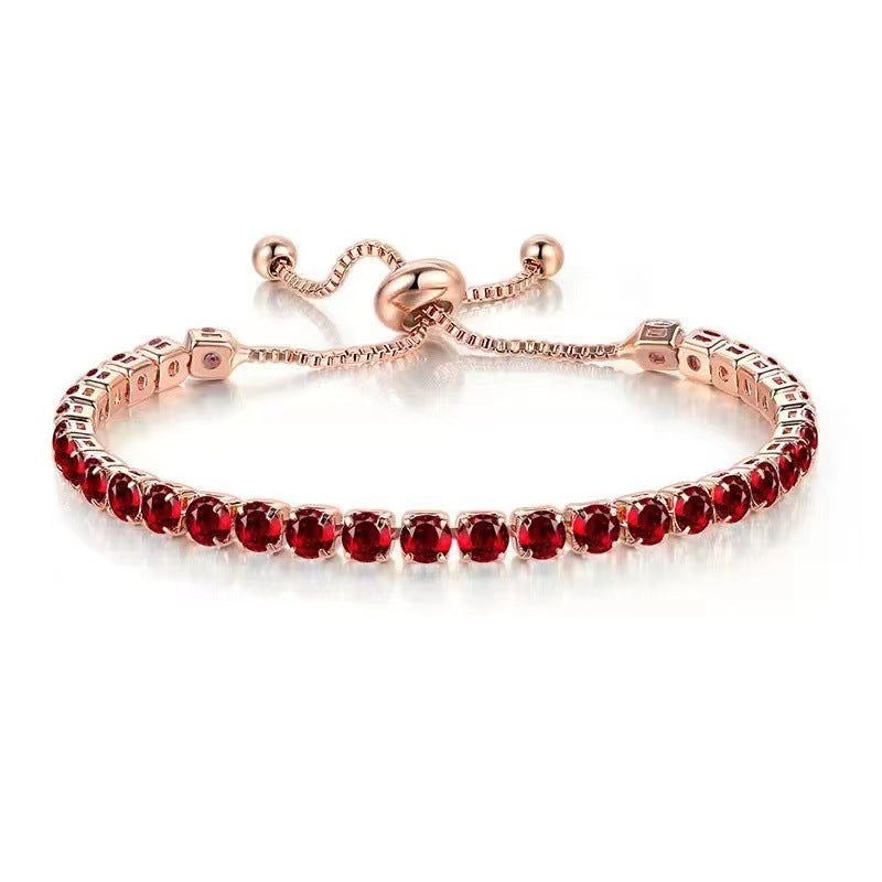 Wholesale 4mm round single row full diamond adjustable crystal tennis birthstone copper bracelet