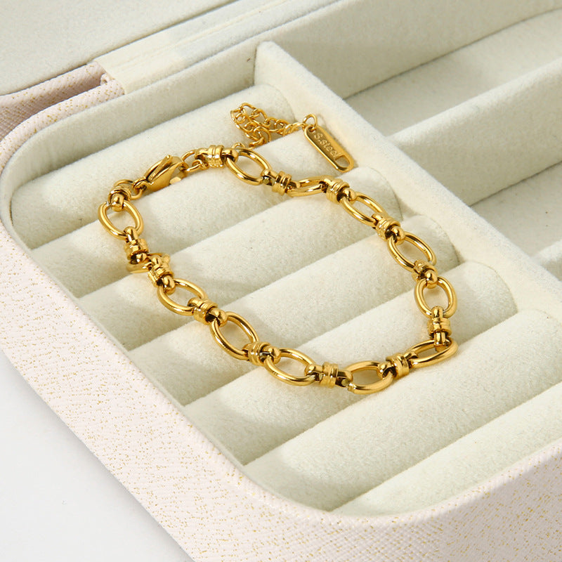 Wholesale  18K gold  plating Oval chain cross buckle stainless steel Fashion bracelet