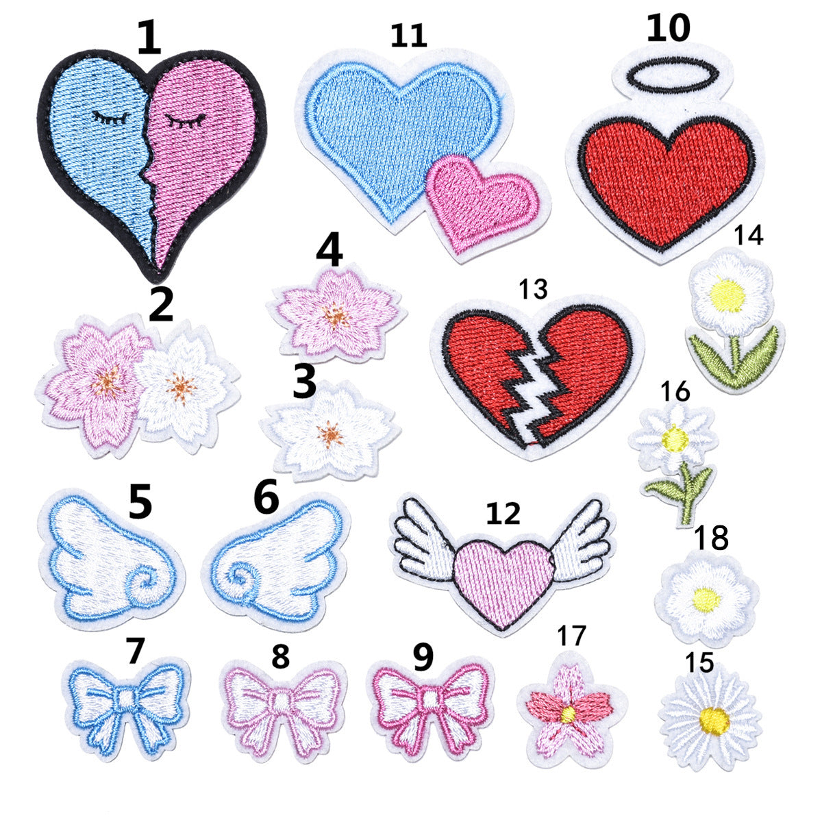 Wholesale 18Pcs Cloth Embroidered Patches Pink Flower Sew On Stickers For Clothing Fashion Accessory