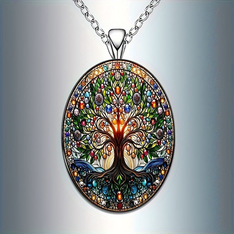 Wholesale Tree of Life Oval Glass Pendant Necklace