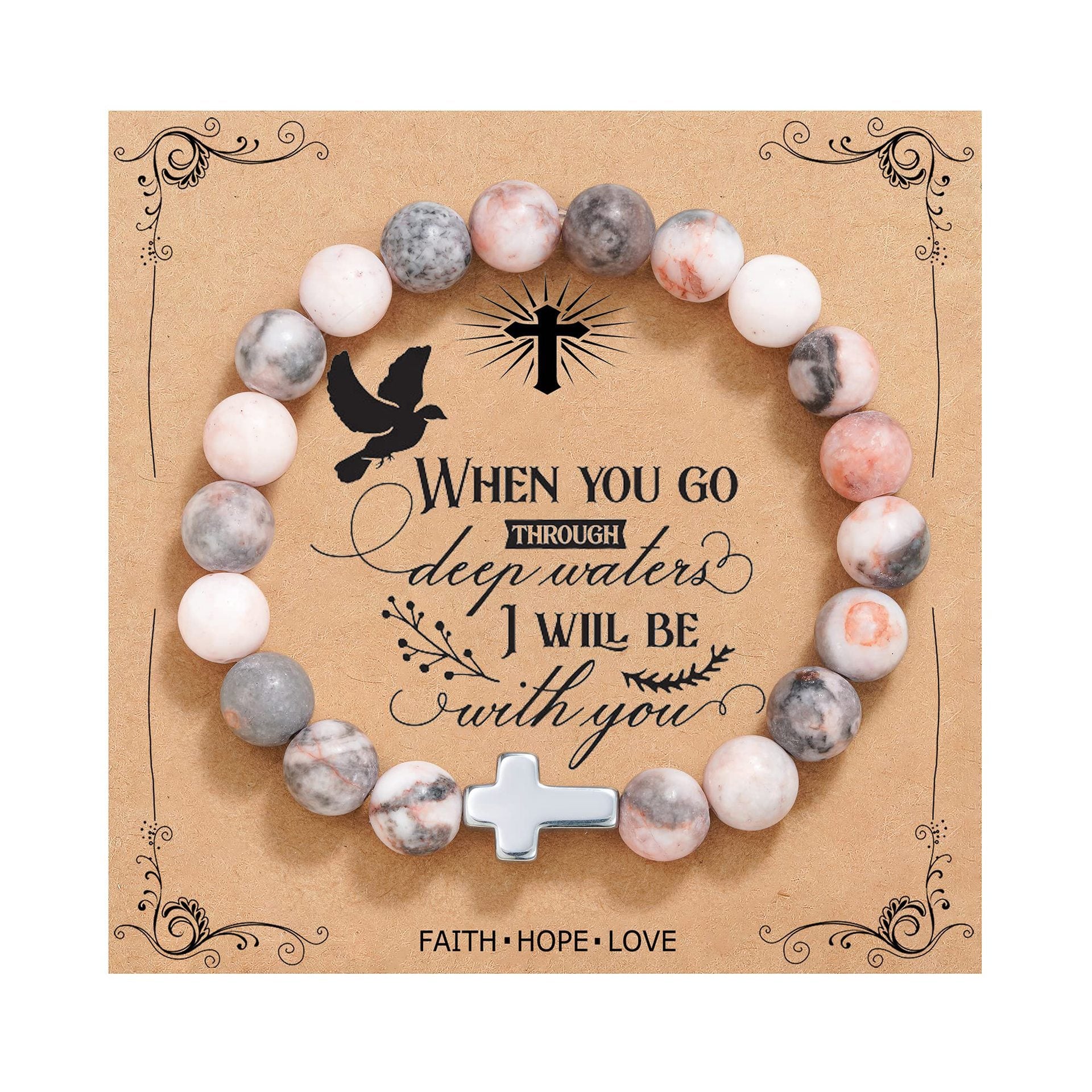Wholesale Pink Zebra Stripe Amethyst Cross Bracelet