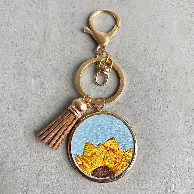 Wholesale 3PCS/PACK Leather Embroidery Sunflower Keychains