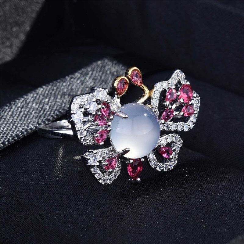 Wholesale Imitation Natural Red Corundum Butterfly Ring