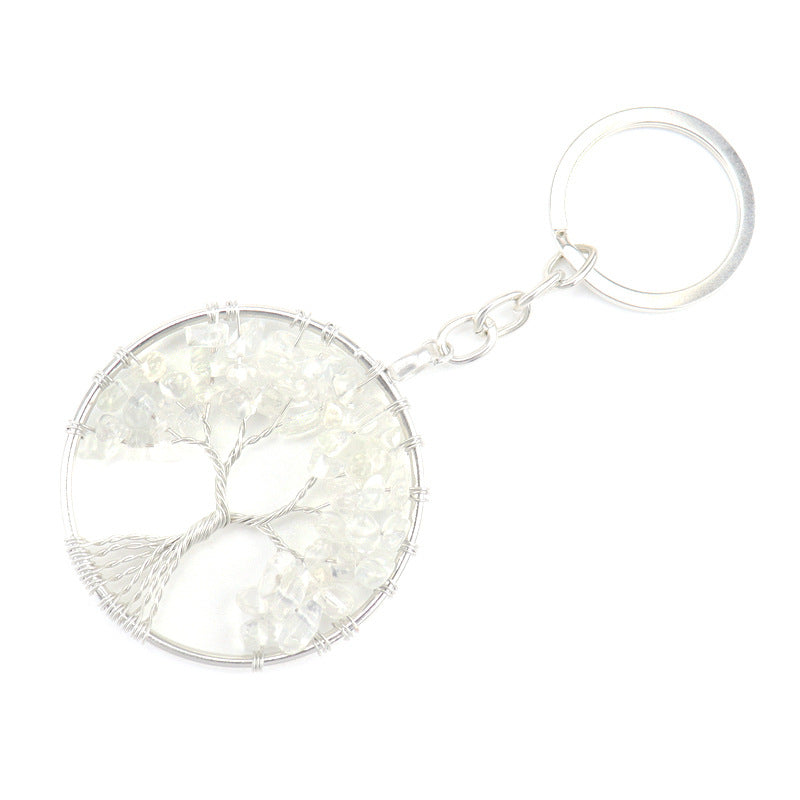 Wholesale Natural Crushed Stone Crystal Tree Root Tree of Life Pendant Keychain