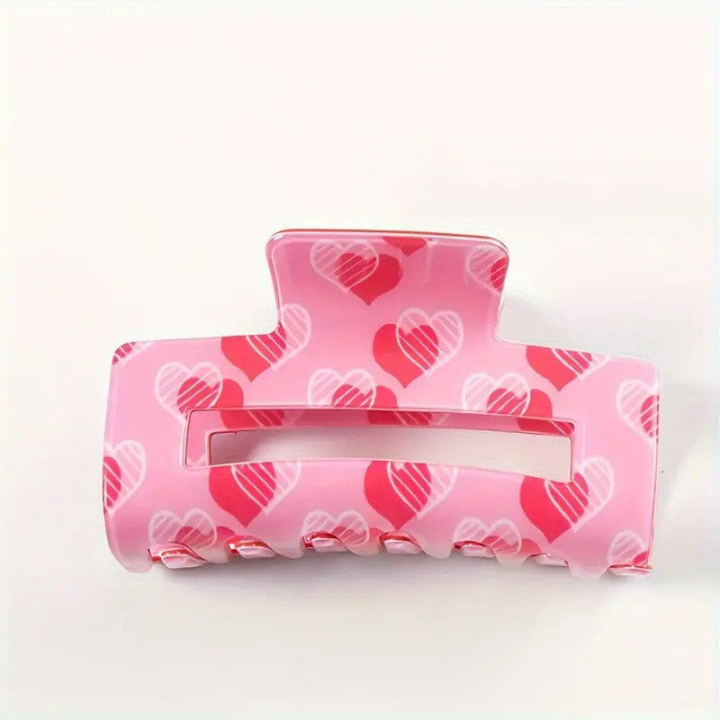 Wholesale Hair Accessories New pink Heart-shaped Printed Clip Women's Valentine's Day Sweet Paytail Hairpin Hair Shark Clip