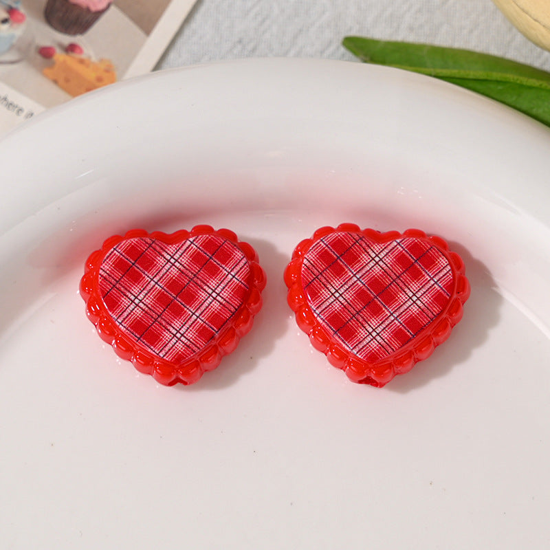 Wholesale 10pcs Wavy diagonal check heart Acrylic Beads