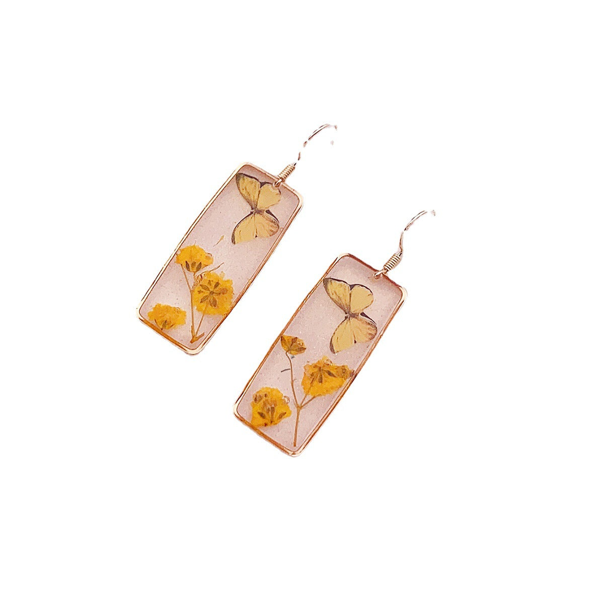 Wholesale Butterfly Drop Glue Preserved Flower Rectangular Earrings