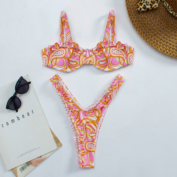Wholesale Broken Flowers Bikini Split Swimwear