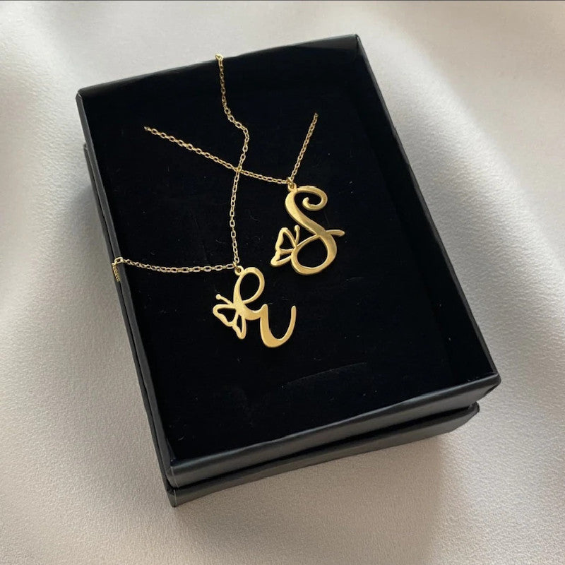 Wholesale Creative Stainless Steel English Letter Butterfly Necklace Clavicle Chain