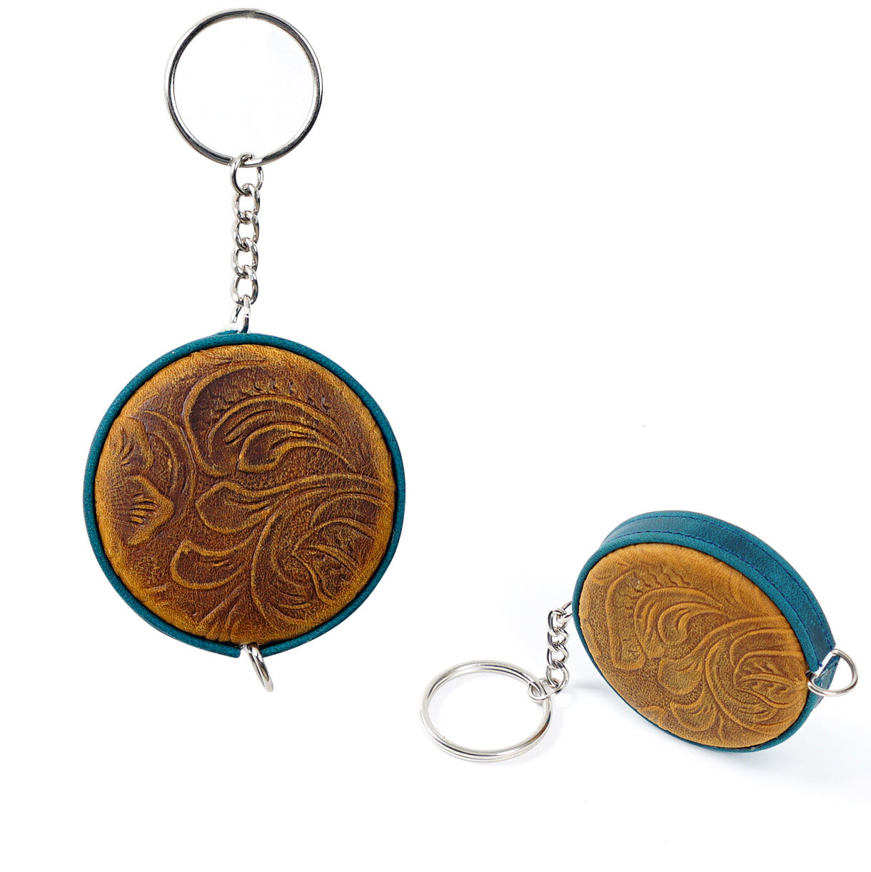 Wholesale First Layer Cowhide Handmade Mini Measuring Tape Pull Measure Retro Leather Keychain