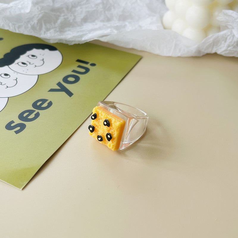 Wholesale Japanese fun food cute croissant pizza toast grape tart resin ring