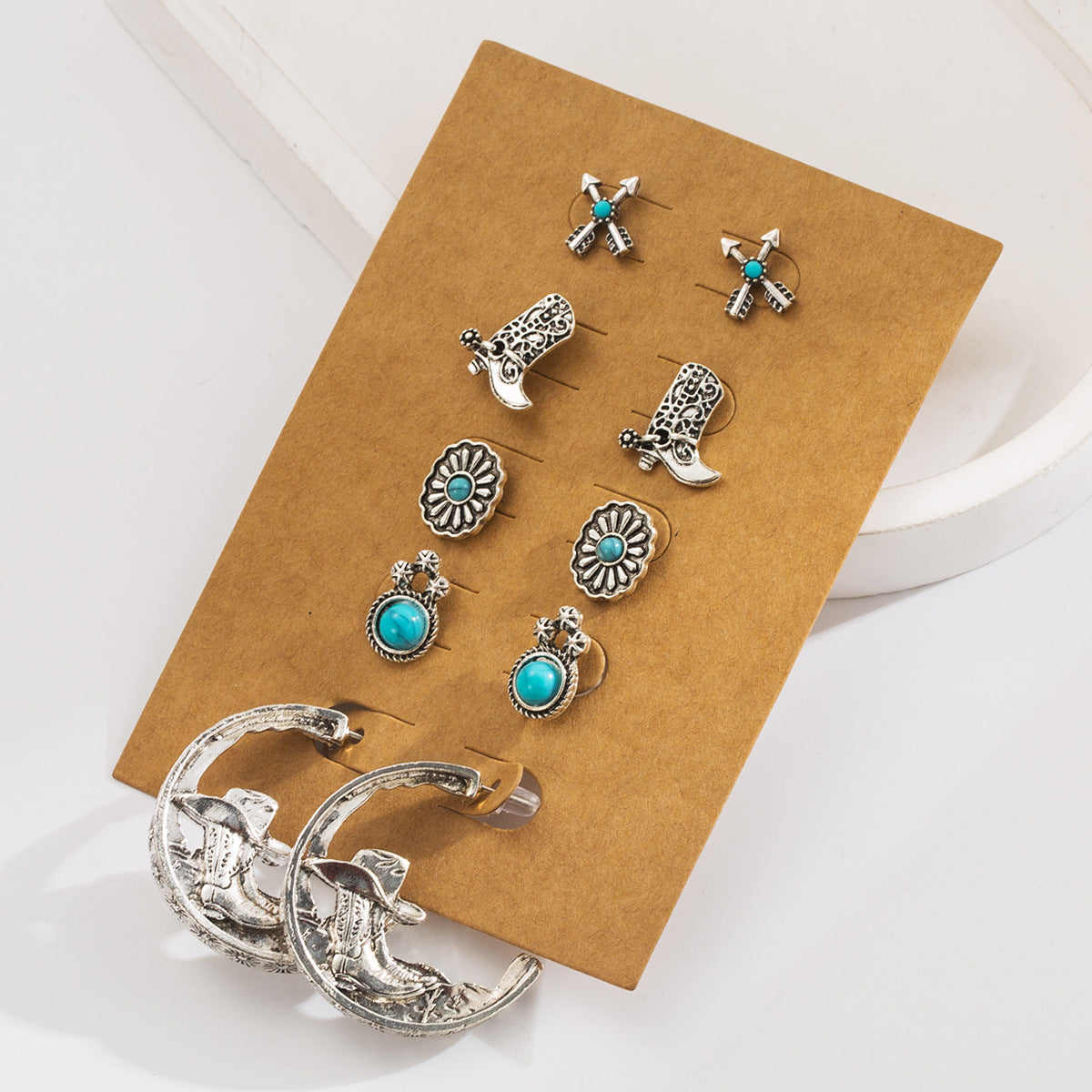 Wholesale Turquoise Earrings Set  Flower Shoes Boots Arrow Bull Head Pony Accessories Earrings Set