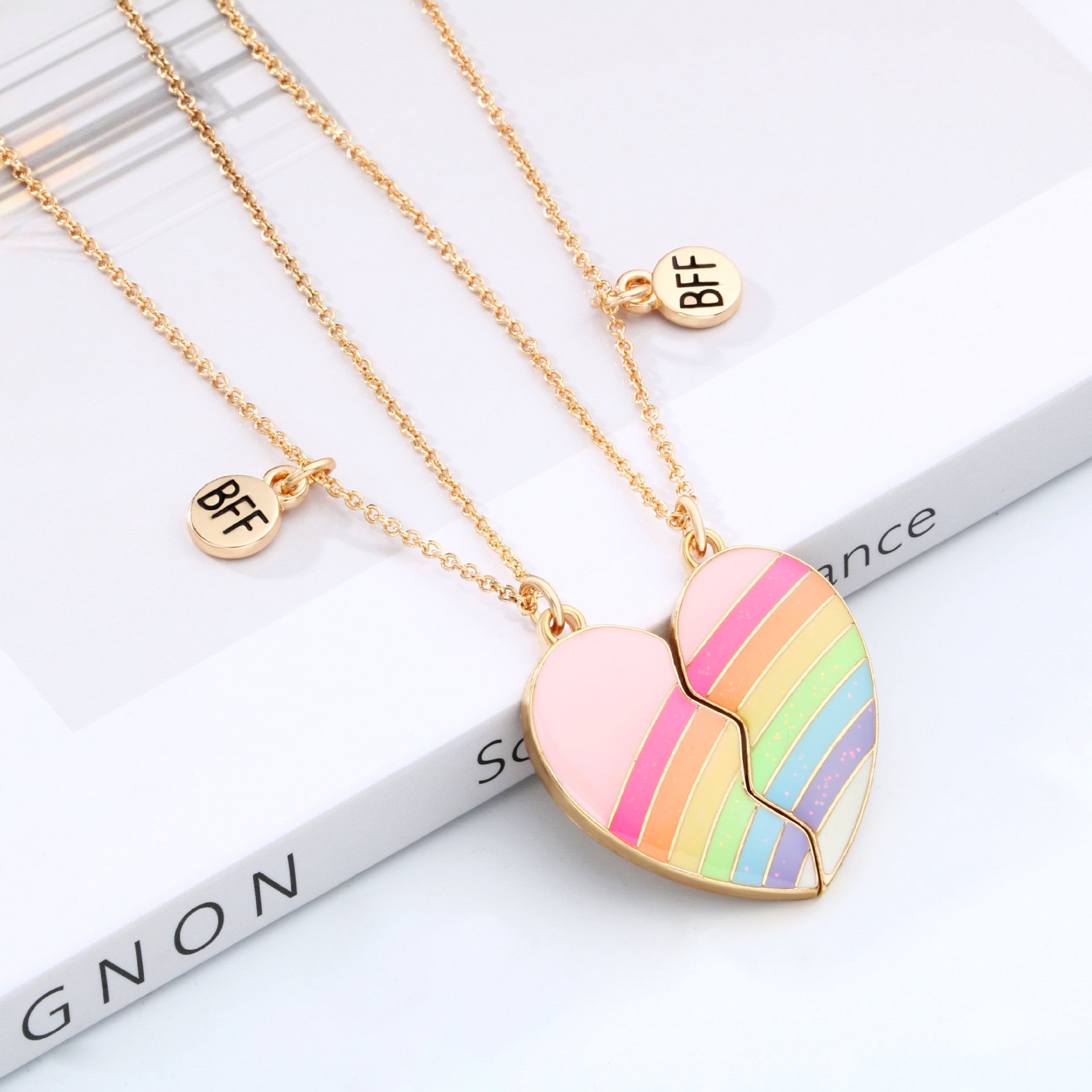 Wholesale Magnet Stone Heart Rainbow Alloy Drip Oil Necklaces