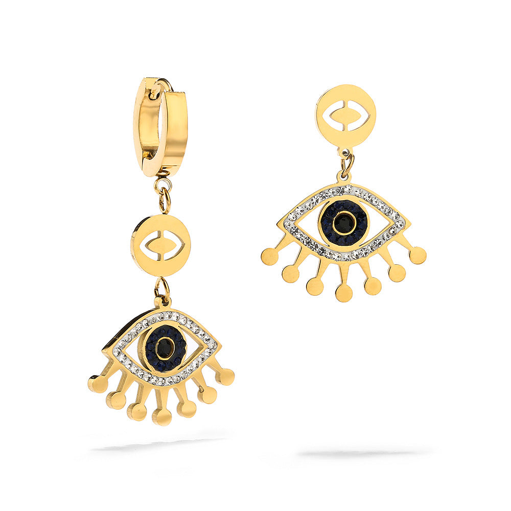 Wholesale Titanium Steel Zircon Drops Oil Devil Eye Geometric Pendant Earrings