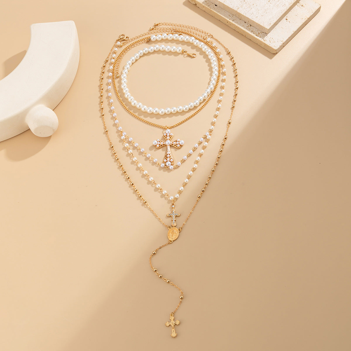 Wholesale Punk metal cross pendant with pearl heart necklace