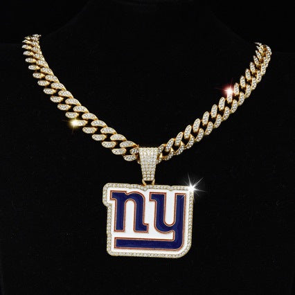 Wholesale Football Team Hip Hop Style Full Rhinestone Cuban Chain Necklace Gold Plated Alloy Jewelry Accessory Boutique Resale Gift