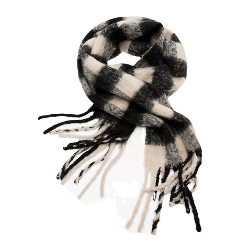 Wholesale New Autumn and Winter Imitation Cashmere Two-color Plaid Thick Beard Scarf