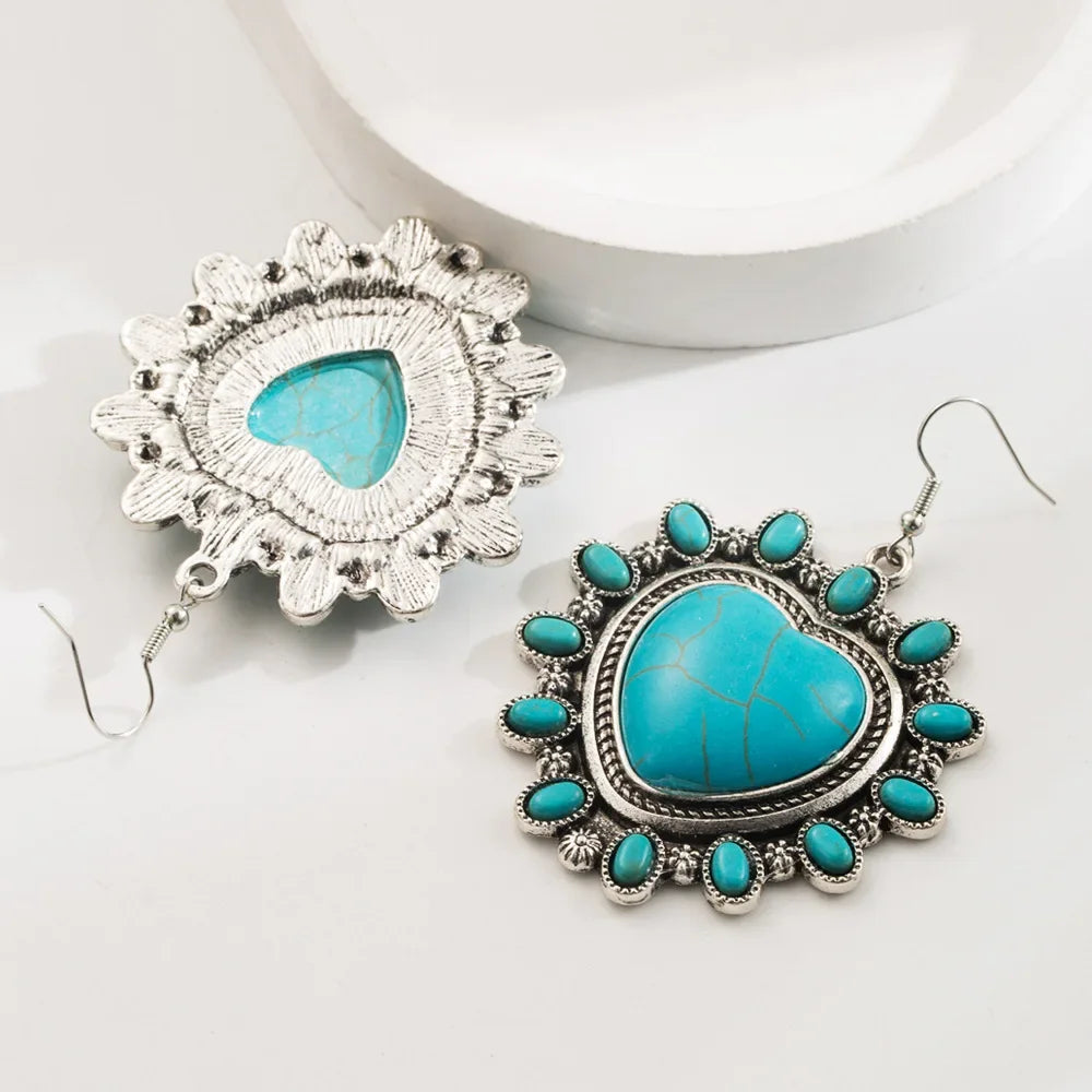 Wholesale Turquoise Heart Retro Ethnic Style Earrings